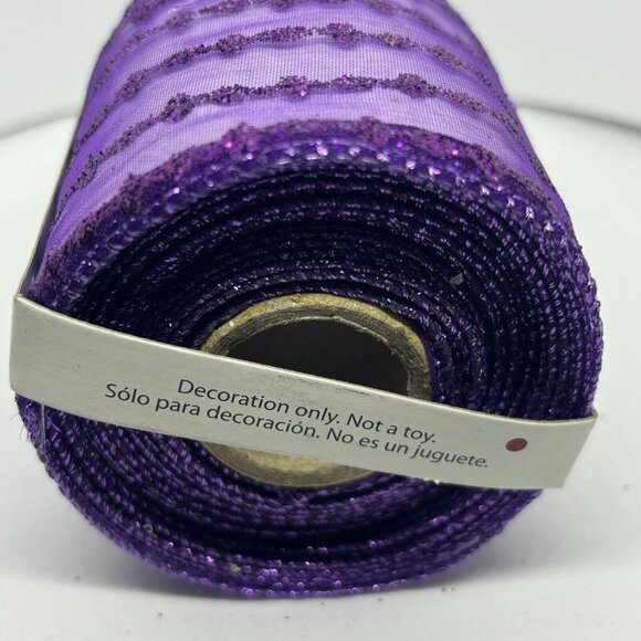 New 2.5" x 25' Wired Ribbon Sheer Lavender With Purple Glitter Pattern Craft - Picture 2 of 3